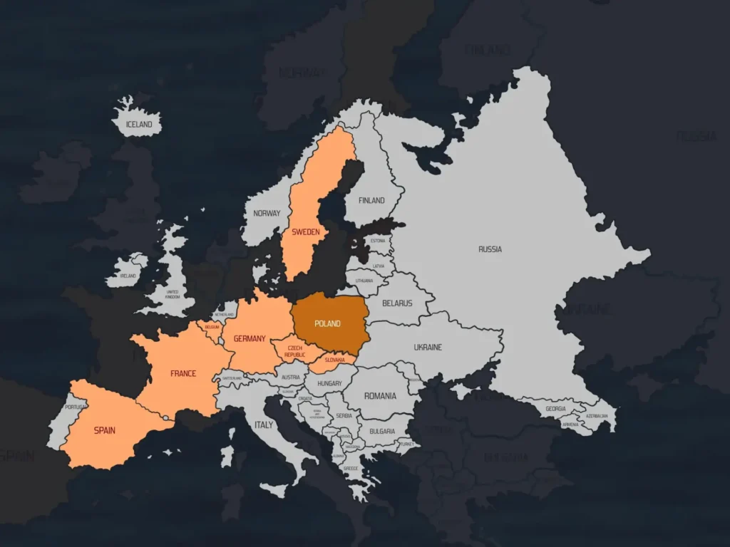 Usługi amiSter mapa krajów w których wdrażamy rozwiązania automatyki przemysłowej